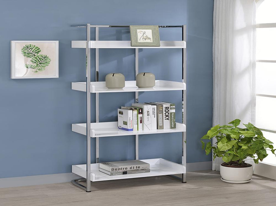 Ember 4-shelf Bookcase White High Gloss and Chrome - VIP FURNITURE (NJ)