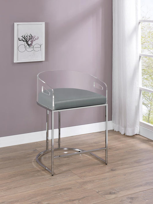 Thermosolis Acrylic Back Counter Height Stools Grey and Chrome (Set of 2) - VIP FURNITURE (NJ)