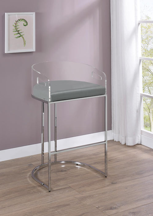 Thermosolis Acrylic Back Bar Stools Grey and Chrome (Set of 2) - VIP FURNITURE (NJ)