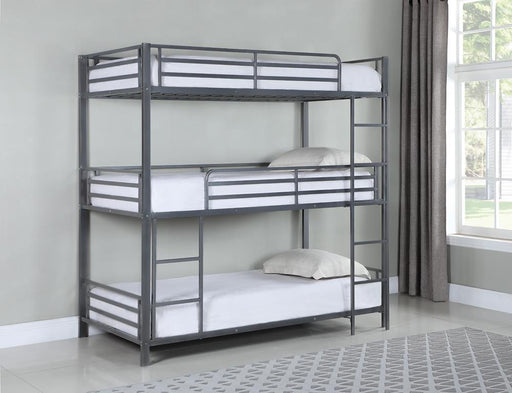 Maynard Metal Triple Twin Bunk Bed Gunmetal - VIP FURNITURE (NJ)
