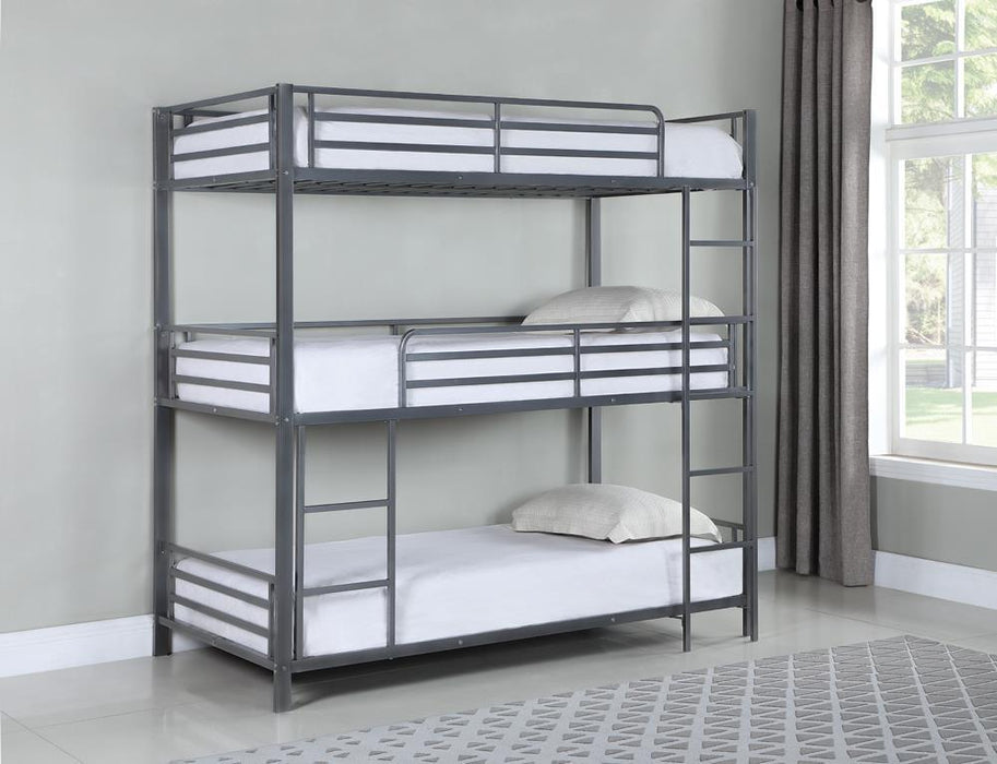Maynard Metal Triple Twin Bunk Bed Gunmetal - VIP FURNITURE (NJ)