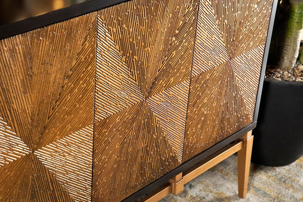 Zira Sunburst 4-door Accent Cabinet Brown and Antique Gold - VIP FURNITURE (NJ)