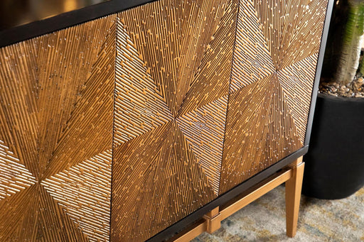 Zira Sunburst 4-door Accent Cabinet Brown and Antique Gold - VIP FURNITURE (NJ)