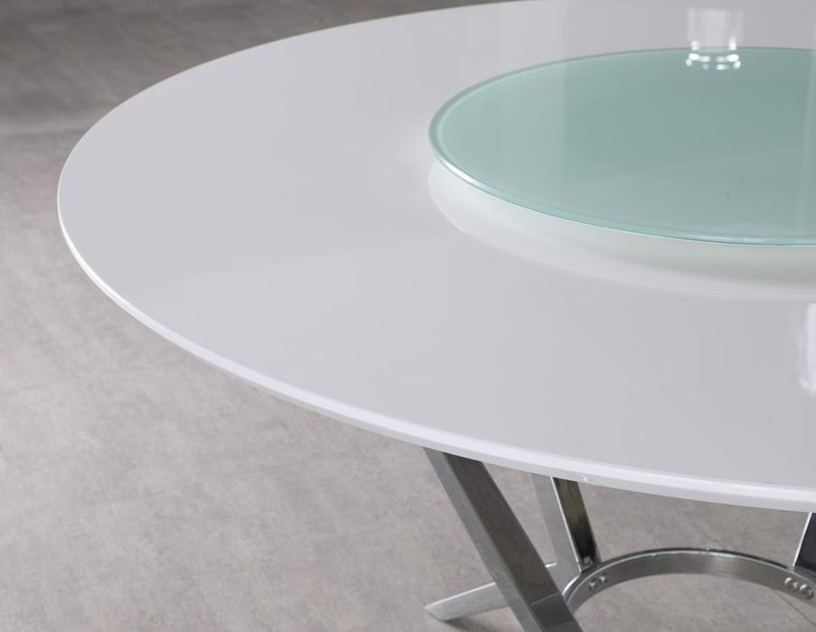 Abby Round Dining Table with Lazy Susan White and Chrome - VIP FURNITURE (NJ)