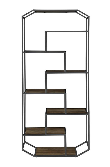 Leland 6-shelf Bookcase Rustic Brown and Dark Grey - VIP FURNITURE (NJ)
