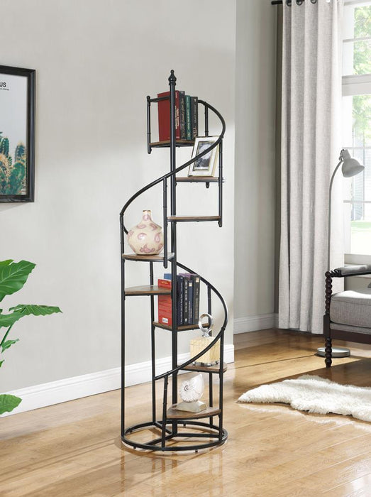 Roseglen 8-shelf Staircase Bookcase Rustic Brown and Black - VIP FURNITURE (NJ)