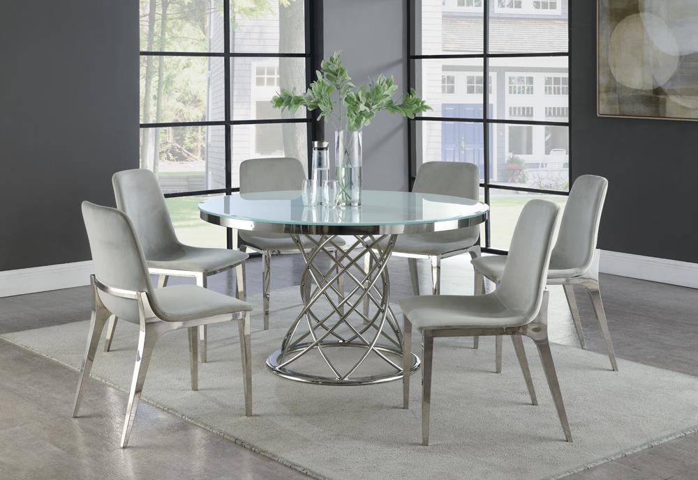 Irene Round Glass Top Dining Table White and Chrome - VIP FURNITURE (NJ)