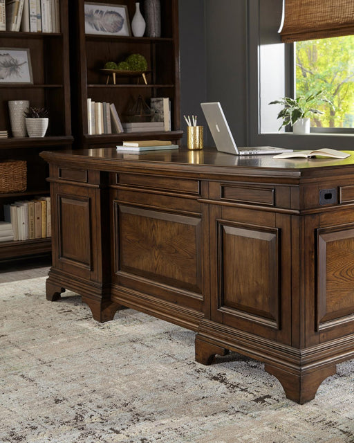 Hartshill Executive Desk with File Cabinets Burnished Oak - VIP FURNITURE (NJ)