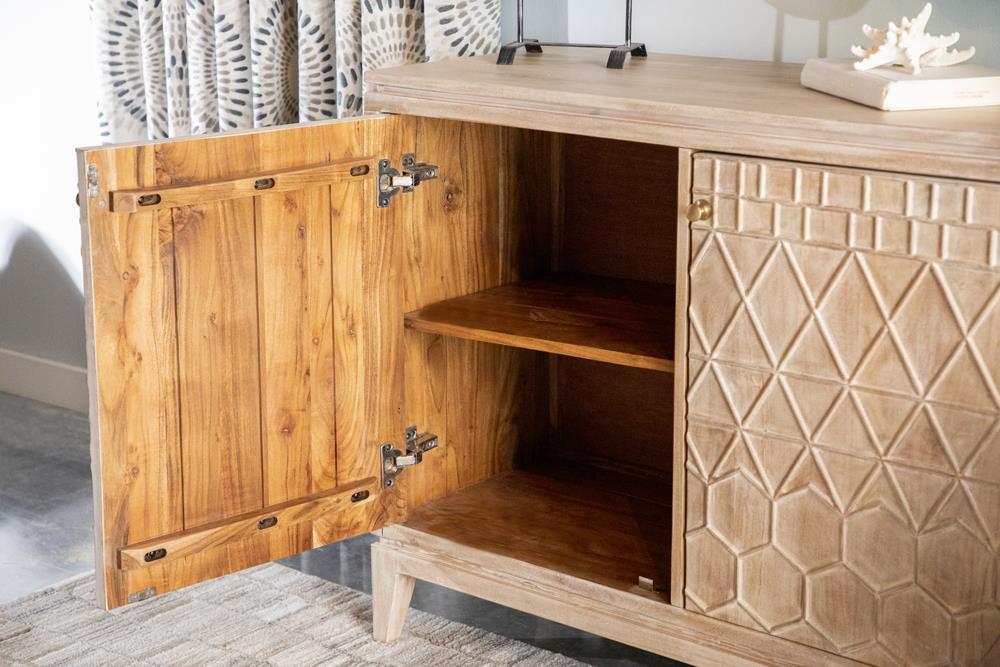 Eberto 2-door Geometric Accent Cabinet White Distressed - VIP FURNITURE (NJ)