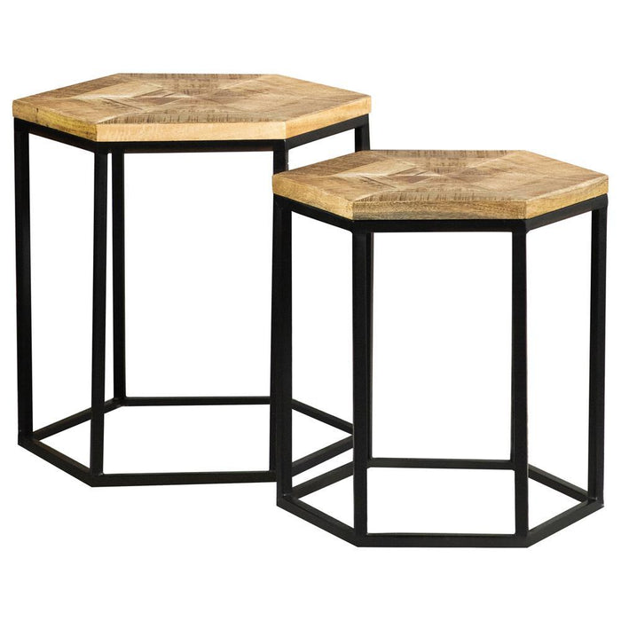 Adger 2-piece Hexagon Nesting Tables Natural and Black - VIP FURNITURE (NJ)