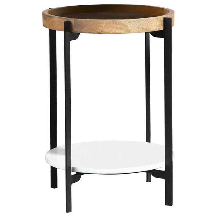 Adhvik Round Accent Table with Marble Shelf Natural and Black - VIP FURNITURE (NJ)