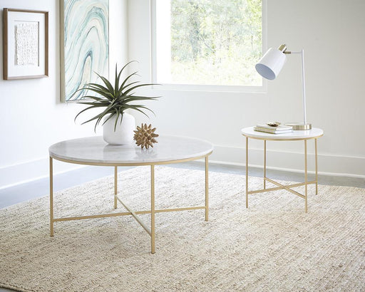 Ellison Round X-cross Coffee Table White and Gold - VIP FURNITURE (NJ)
