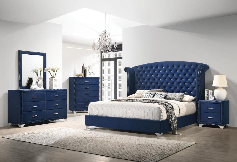 Melody Eastern King Wingback Upholstered Bed Pacific Blue - VIP FURNITURE (NJ)