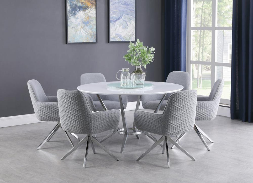 Abby Round Dining Table with Lazy Susan White and Chrome - VIP FURNITURE (NJ)
