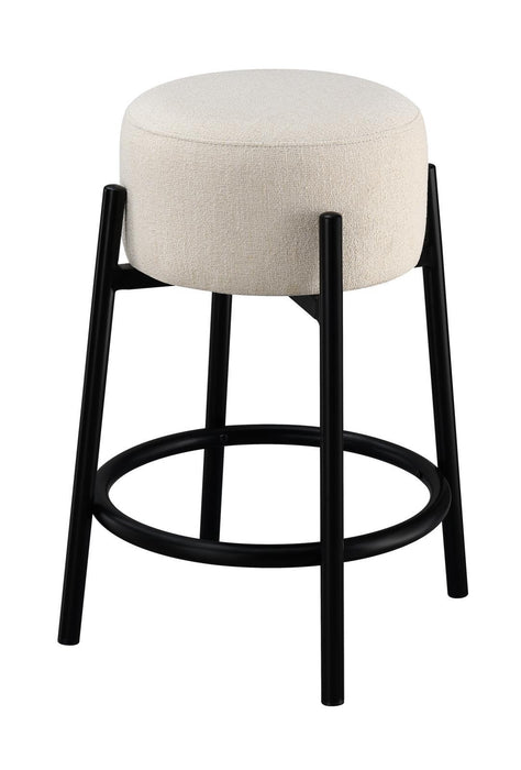 Leonard Upholstered Backless Round Stools White and Black (Set of 2) - VIP FURNITURE (NJ)
