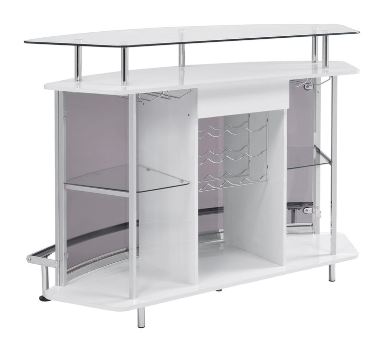 Gideon Crescent Shaped Glass Top Bar Unit with Drawer - VIP FURNITURE (NJ)
