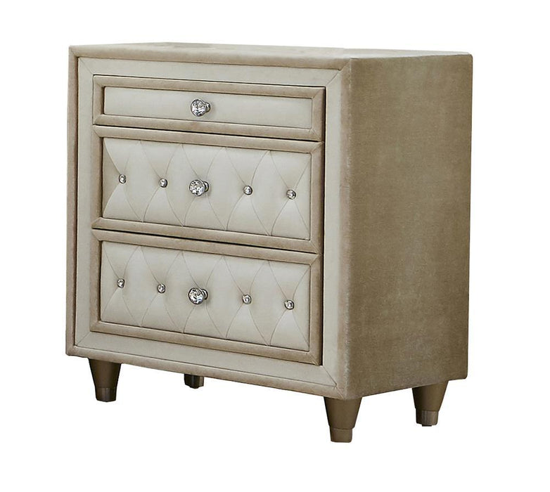 Antonella 3-drawer Upholstered Nightstand Ivory and Camel - VIP FURNITURE (NJ)