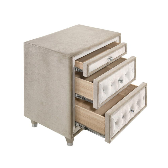 Antonella 3-drawer Upholstered Nightstand Ivory and Camel - VIP FURNITURE (NJ)