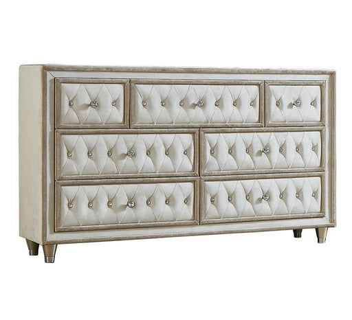 Antonella 7-drawer Upholstered Dresser Ivory and Camel - VIP FURNITURE (NJ)