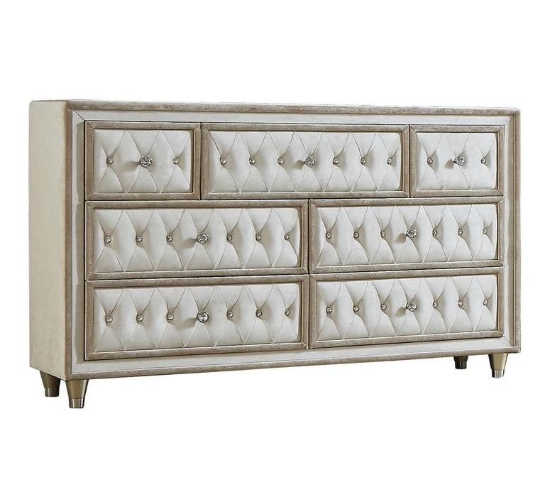 Antonella 7-drawer Upholstered Dresser Ivory and Camel - VIP FURNITURE (NJ)