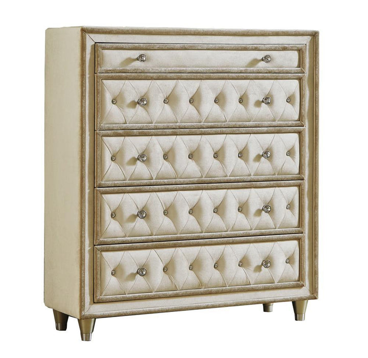 Antonella 5-drawer Upholstered Chest Ivory and Camel - VIP FURNITURE (NJ)
