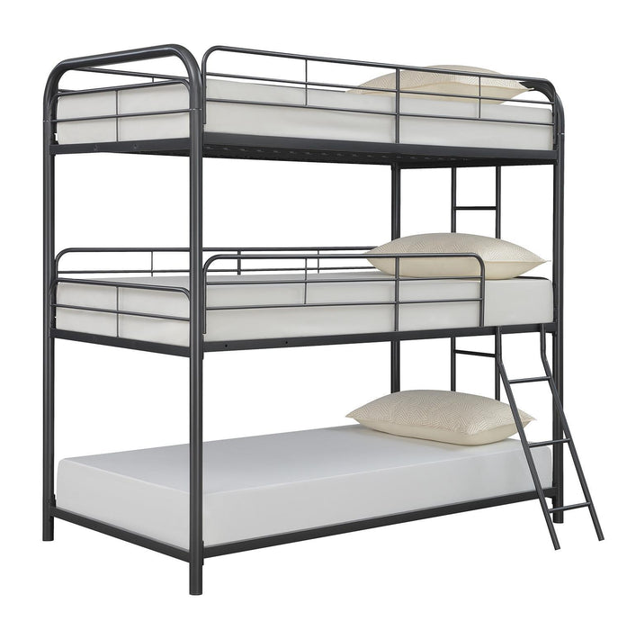 Garner Triple Twin Bunk Bed with Ladder Gunmetal - VIP FURNITURE (NJ)