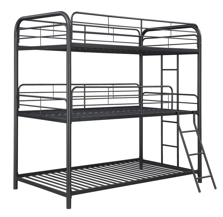 Garner Triple Twin Bunk Bed with Ladder Gunmetal - VIP FURNITURE (NJ)