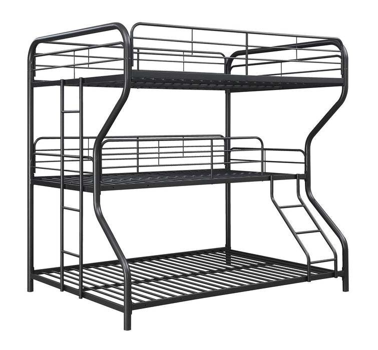 Garner Triple Full Over Twin Over Full Bunk Bed with Ladder Gunmetal - VIP FURNITURE (NJ)