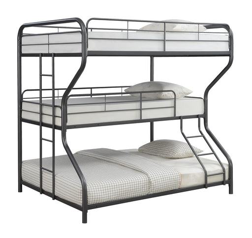 Garner Triple Full Over Twin Over Full Bunk Bed with Ladder Gunmetal - VIP FURNITURE (NJ)