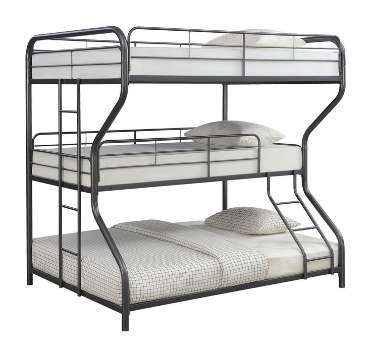 Garner Triple Full Over Twin Over Full Bunk Bed with Ladder Gunmetal - VIP FURNITURE (NJ)