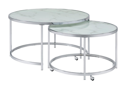 Lynn 2-piece Round Nesting Table White and Chrome - VIP FURNITURE (NJ)