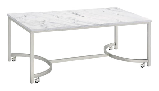 Leona Coffee Table with Casters White and Satin Nickel - VIP FURNITURE (NJ)