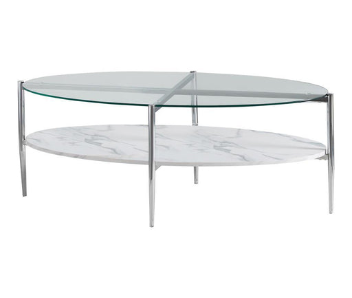 Cadee Round Glass Top Coffee Table White and Chrome - VIP FURNITURE (NJ)