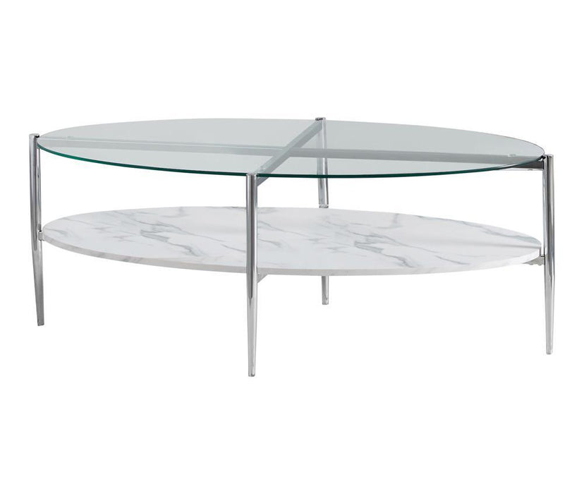 Cadee Round Glass Top Coffee Table White and Chrome - VIP FURNITURE (NJ)