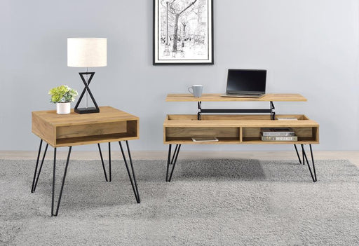 Fanning Lift Top Storage Coffee Table Golden Oak and Black - VIP FURNITURE (NJ)