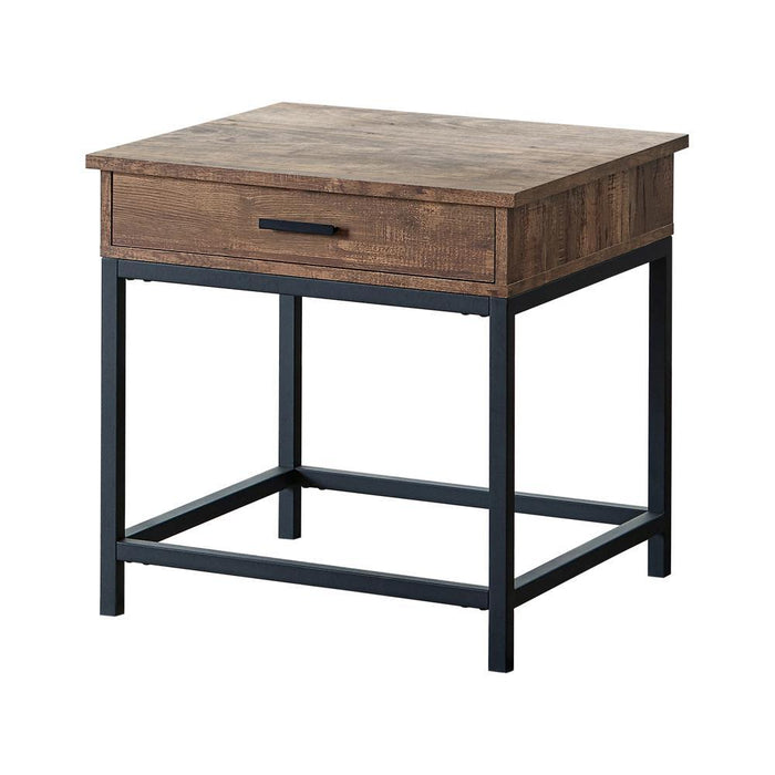 Byers Square 1-drawer End Table Brown Oak and Sandy Black - VIP FURNITURE (NJ)