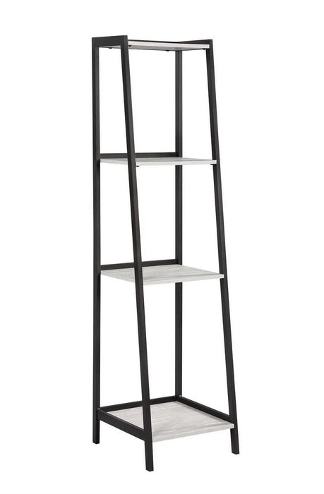 Pinckard 4-shelf Ladder Bookcase Grey Stone and Black - VIP FURNITURE (NJ)