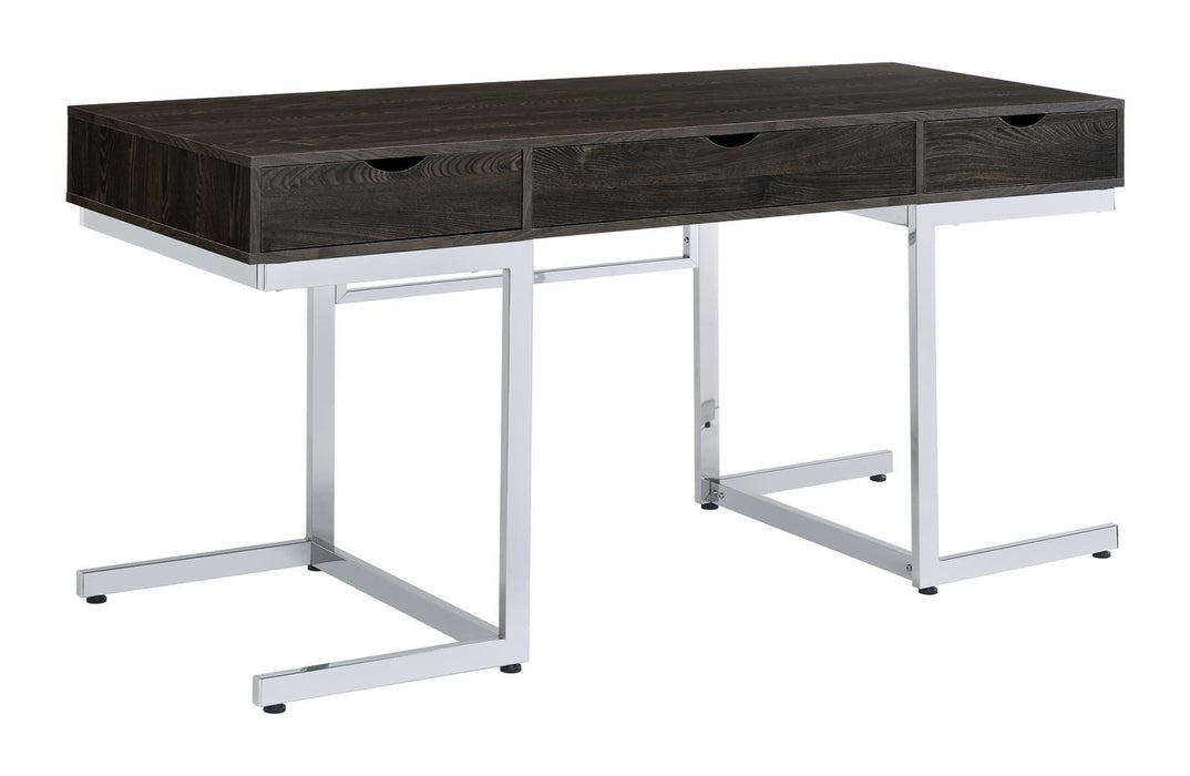 Noorvik 3-drawer Writing Desk Dark Oak and Chrome - VIP FURNITURE (NJ)