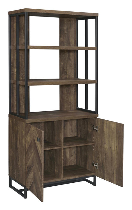 Millbrook 2-door Bookcase Rustic Oak Herringbone and Gunmetal - VIP FURNITURE (NJ)