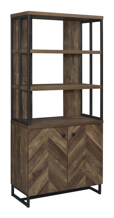 Millbrook 2-door Bookcase Rustic Oak Herringbone and Gunmetal - VIP FURNITURE (NJ)