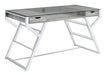 Emelle 2-drawer Glass Top Writing Desk Grey Driftwood and Chrome - VIP FURNITURE (NJ)