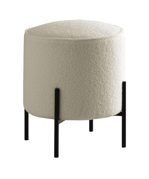 Basye Round Upholstered Ottoman Beige and Matte Black - VIP FURNITURE (NJ)