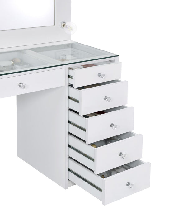 Percy 7-drawer Glass Top Vanity Desk with Lighting White - VIP FURNITURE (NJ)