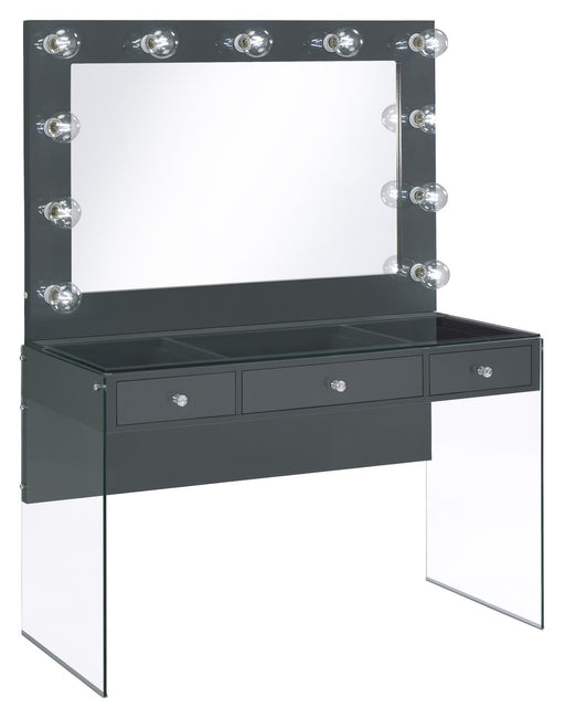 Afshan 3-drawer Vanity Desk with Lighting Mirror Grey High Gloss - VIP FURNITURE (NJ)