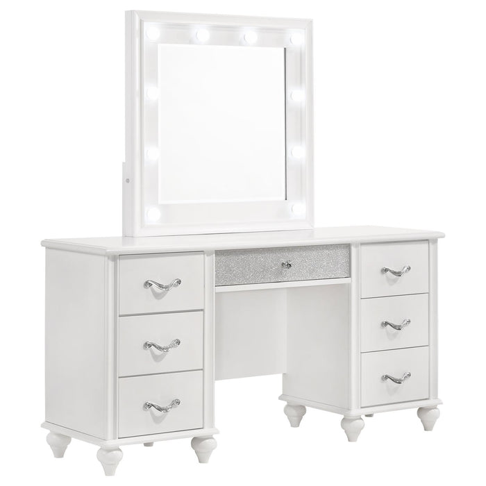 Barzini 7-drawer Vanity Desk with Lighted Mirror White - VIP FURNITURE (NJ)