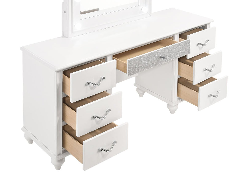 Barzini 7-drawer Vanity Desk with Lighted Mirror White - VIP FURNITURE (NJ)