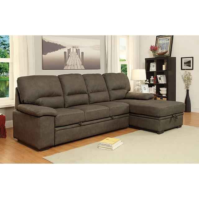 ALCESTER Brown & Gray Sectional w/ Sleeper, Ash