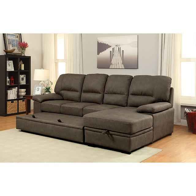 ALCESTER Brown & Gray Sectional w/ Sleeper, Ash