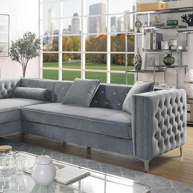 Amie Glam Gray & Black Sectional w/Storage
