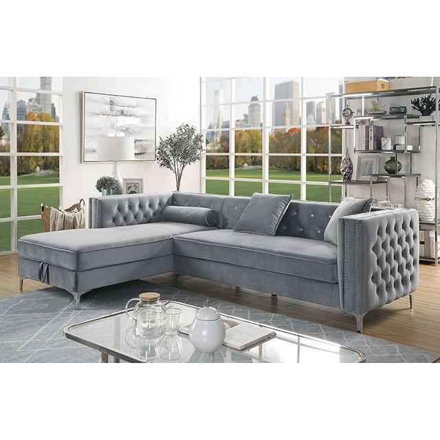 Amie Glam Gray & Black Sectional w/Storage
